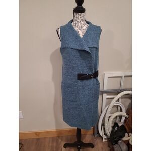 Soft Surroundings Women SZ S Wrap Sweater vest pockets collar waist buckle layer